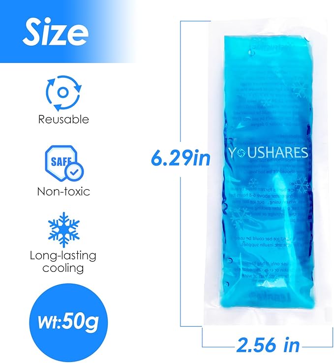 YOUSHARES Ice Packs - Reusable Freezer Packs Instant Hot Or Cold Gel Pack Suitable for Insulin Cool Storage Bag （2 TSA Approved Ice Packs）