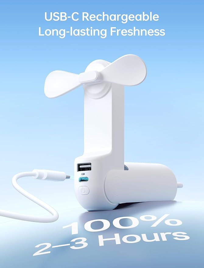 JISULIFE 3 IN 1 Handheld Mini Fan - Portable Fan & Power Bank & Flashlight, 19H Max Cooling, USB Rechargeable, Pocket-Sized for Travel, Cruise, Concerts, Makeup, 2026 Summer Gifts for Women(White)