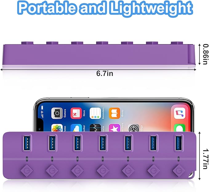 ONFINIO USB Hub 3.0, 7-Port USB Hub Splitter with Individual On/Off Switches and Lights, 3.2ft/1m Long Cable Compatible with MacBook, Laptop, Surface Pro, PS4, PC, Flash Drive, Mobile HDD-Purple