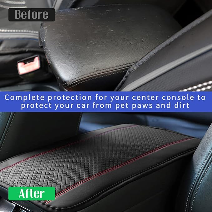 Ziciner Leather Car Center Console Armrest Pad, PU Waterproof Auto Seat Box Cover Protector, Hand Rest Cushion Protection Pad, Vehicles Interior Accessories Universal for Car,SUV (Black & Red A)
