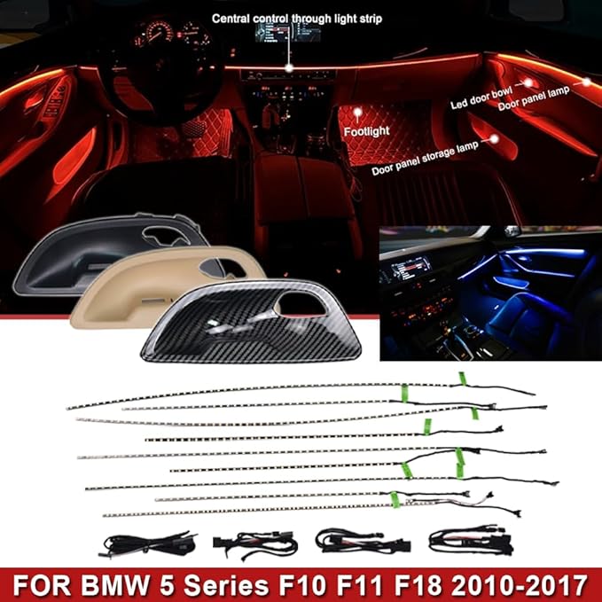 2 Colors Interior LED Stripe Decorative Door Ambient Light Blue and Orange for BMW 5 Series F10 F11 2010-2017 (Black)