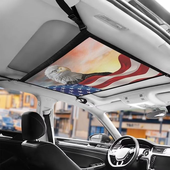 Eagle USA Flag Car Roof Storage Bag Multi-Purpose Seat Organizer Car Bag Storage Box Organizer Pouch Pocket Car Travel Accessories Compatible with Most Cars