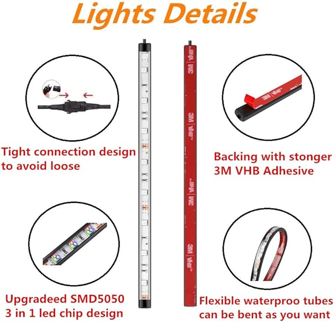 4 Pcs Golf Cart Underglow Lights, RGB Led Strip Lights for EZGO Yamaha Club Car, RF/APP Control, Sound Active, Music Sync with Voltage Reducer, Water Resistant Flexible Tubes