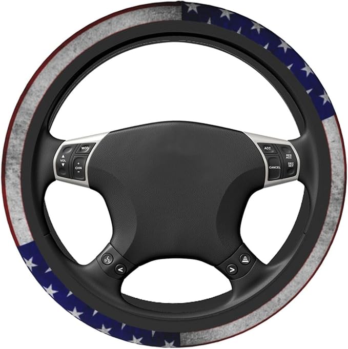 American Flag Steering Wheel Cover - Vintage American Flag Steering Wheel Cover Anti-Slip Breathable Universal for 15 Inch Car with 2 Pieces Car Coasters Suitable for Men Women