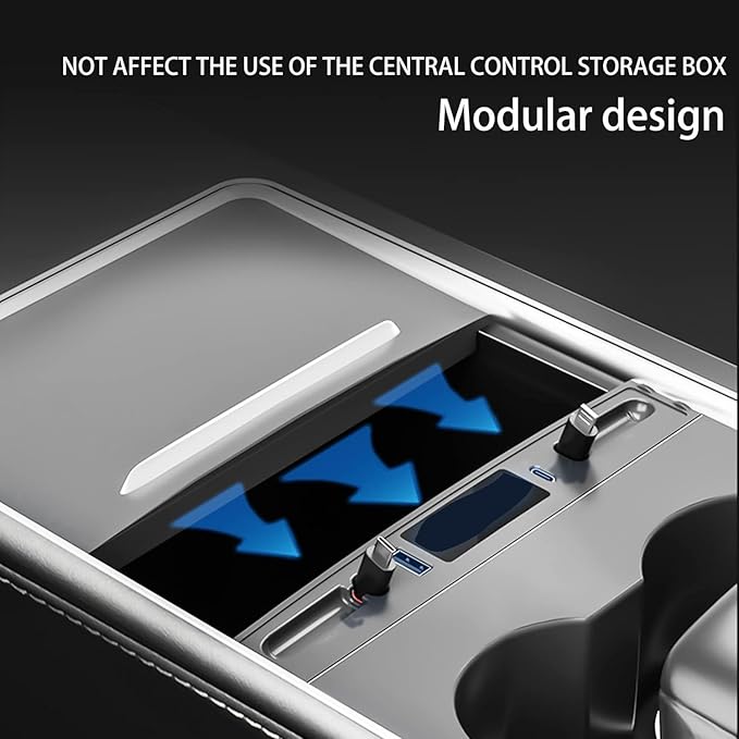 Customized for Tesla Model 3/Y USB Hub, Fast Charger for Tesla Model Y 3 Accessories 2024 2023 2022 2021 Retractable Cable,Multifunctional Tesla Center Console Accessories(Not fit Model 3 2024)