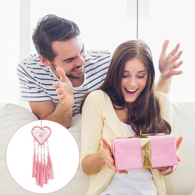INFUNLY 6 Sets Heart Small Dream Catcher Kit Valentine's Day Themed Dreamcatcher Kit Mini Pink Dream Catcher Kit for Adults Boho DIY Dream Catcher Kit for Bag Pendant Car Interior Backpack Charm