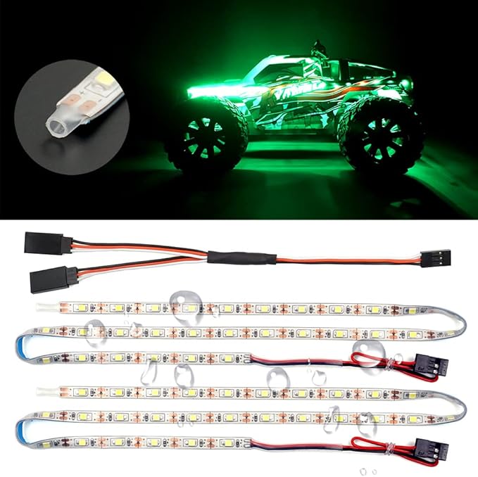 Waterproof LED Light Strips for RC Cars Trucks Airplanes Boats Drones Fixed Wing AR Wing Model Underglow Light (Green)