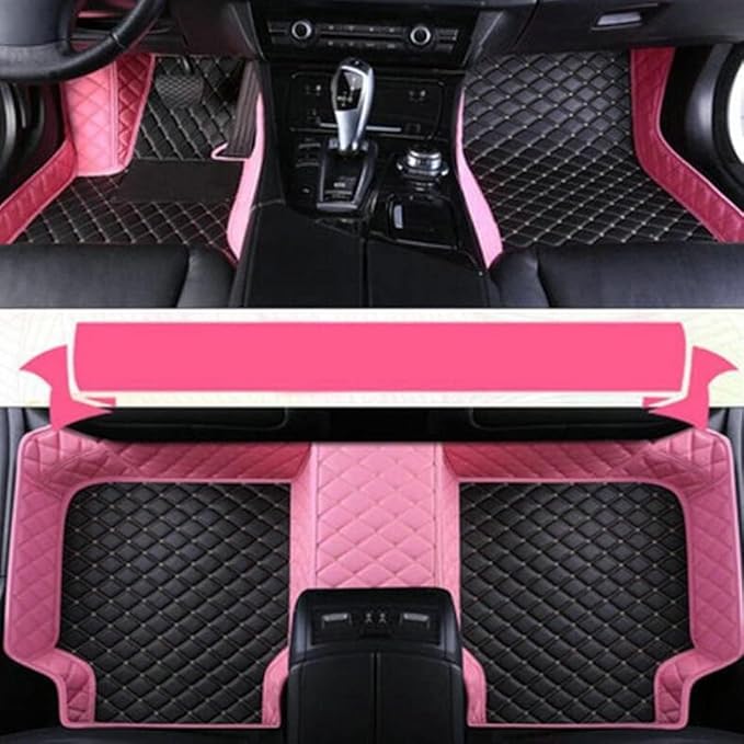 Custom Making Car Floor Mats for 98% Sedan SUV Car Protection Full Coverage Mats Anti-Slip Leather Floor Liners All Weather Car Floor Mats (Black+Pink Side)