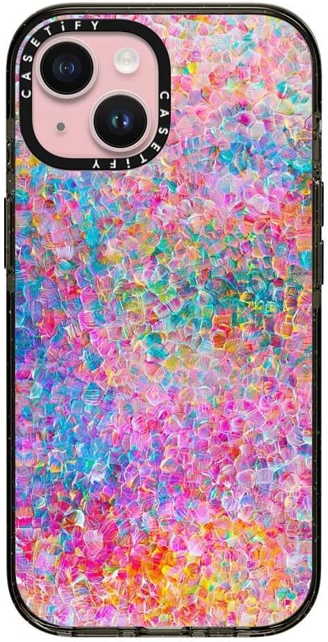 CASETiFY Impact iPhone 15 Case [4X Military Grade Drop Tested / 8.2ft Drop Protection/Compatible with Magsafe] - Paint Prints - My Neon Summer - Clear Black