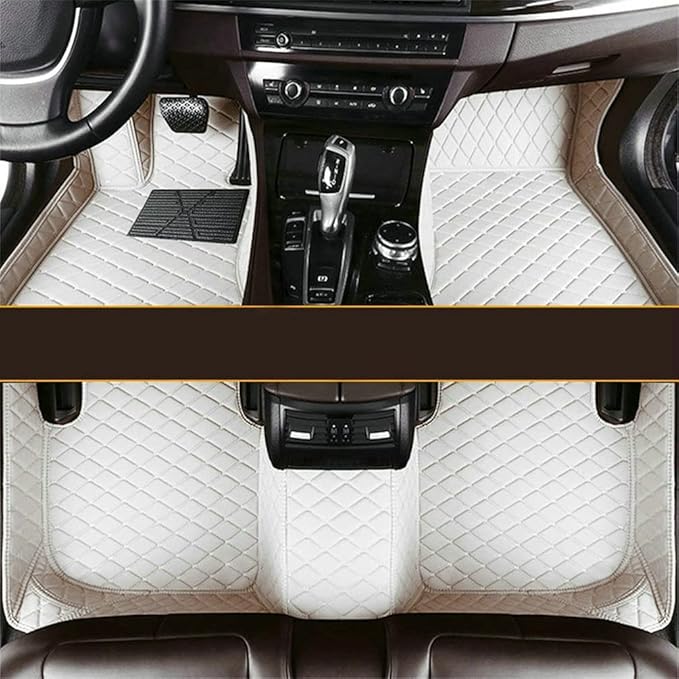 MELKEN Custom Fit Leather Car Floor Mats for 95% of Cars Full Coverage Floor Liners Car Mats (White)