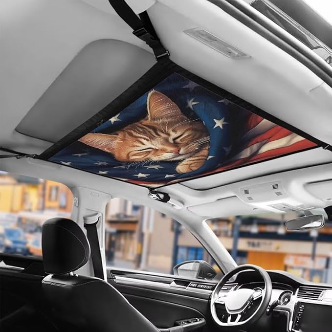 Cat USA Flag Car Roof Storage Bag Car Roof Seat Organizer Multi-Purpose Car Bag Storage Box Organizer Pouch Pocket One Size Car Travel Accessories Suitable for Cars, SUVs