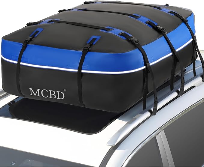 MCBD Rooftop Cargo Carrier Bag, 15 Cubic Feet Waterproof Soft-Shell Car Roof Bag for All Vehicles SUV with/Without Rack, Car Top Luggage Storage Bag