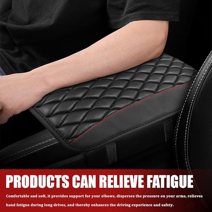 Car Center Console Cushion Pad, Armrest Cover for Car, Leather Waterproof Armrest Seat Box Cover, Auto Accessories Comfortable Arm Rest Box Cushion Pad for Most Vehicles (Black)