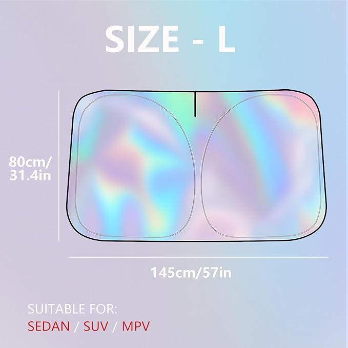 Sunshade Car Front Windshield Titanium Silver Sun Shade Iridescent Car Sunshade Foldable Sun Shield Cover Block UV Rays, Reflector Shield Suitable for Most Cars SUVs Large 57 x 31.5 in