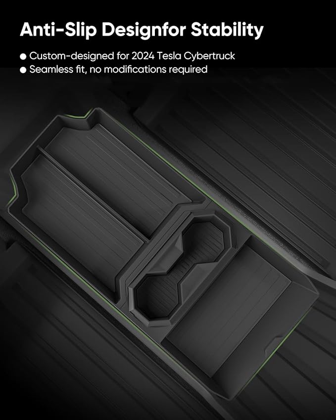 Tesla Cybertruck Floor Lower Tray - Custom Fit Storage Tray with Cup Holders, Anti-Slip, Waterproof TPE, Multi-Compartment Organizer for 2024+ Cybertruck, Center Console Compatible
