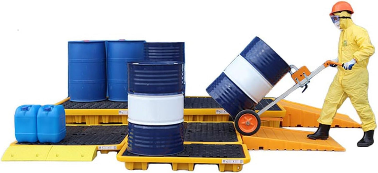 Drum Containment Spill Pallet, Industrial Nestable Oil Drums Leak-Proof Tray, Garage Storage Detachable Anti Slip Polyethylene Platform with Drain (Color : Yellow-1 Pack, Size : 26.6"x26.6"x