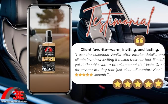 3E Car Air Freshener Premium Vanilla Scent 16 fl oz – Professional Automotive Air Freshener & Odor Eliminator, Long-Lasting Interior Fragrance for Cars, Trucks, SUVs, RV, Home & OfficeBlue (VANILLA)