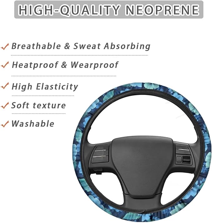 AFPANQZ Car Steering Wheel Covers White Sweat Absorption Comfort Grip, Branch White Universal 14-15 inch Stretch-on Fabric Keep Warm Steering Wheel Protector for Women