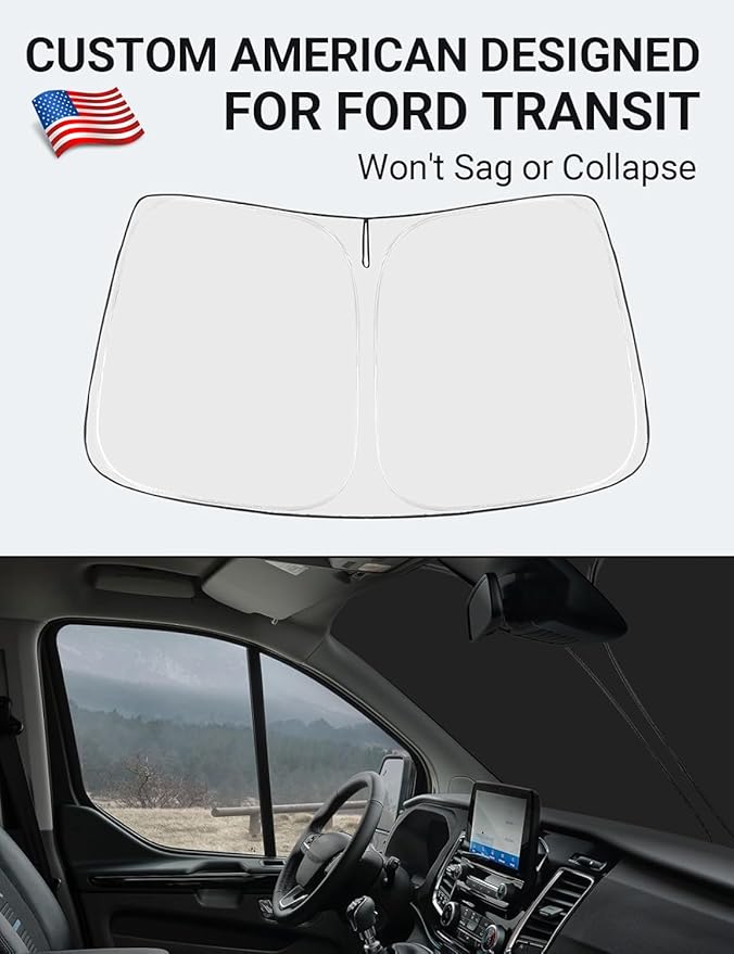 Proadsy Windshield Sun Shade for 2015-2025 2026 Ford Transit 4-Layer Foldable Front Sunshade Protector Sun Visor Blocks UV Rays Keep Car Cooler