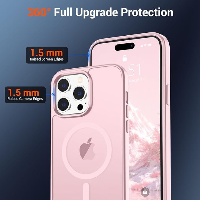 SUPFINE Magnetic for iPhone 14 Pro Case with Screen Protector (Compatible with MagSafe) (Military Grade Drop Protection) Translucent Matte Shockproof Phone Cover,Light Pink