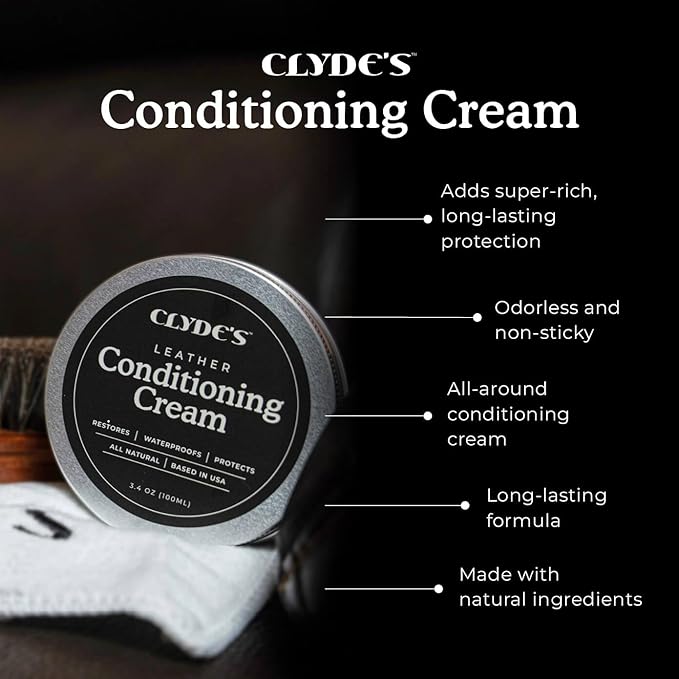 Clyde's™ Leather Conditioning Cream | All Natural, Non Toxic Formula | Restore & Repair Sofas, Car Seats, Shoes and More
