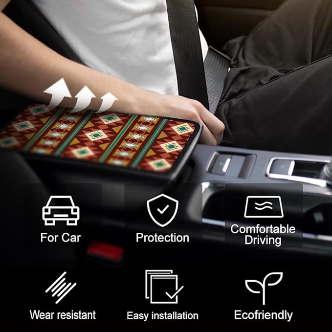 1pc Center Console Armrest Cover Pad 12.6x7.5 inch Indian Decorative Pattern Neoprene Car Armrest Cushion Waterproof Armrests Seat Box Cover Protector for Universal Cars Vehicles SUVs