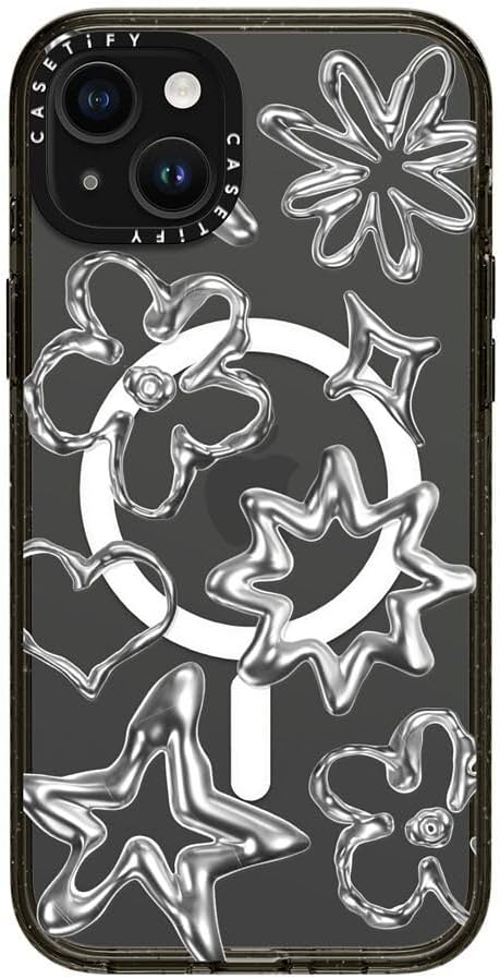 CASETiFY Impact iPhone 15 Plus Case [4X Military Grade Drop Tested / 8.2ft Drop Protection/Compatible with Magsafe] - Stars Prints - Chrome Doodles - Clear Black