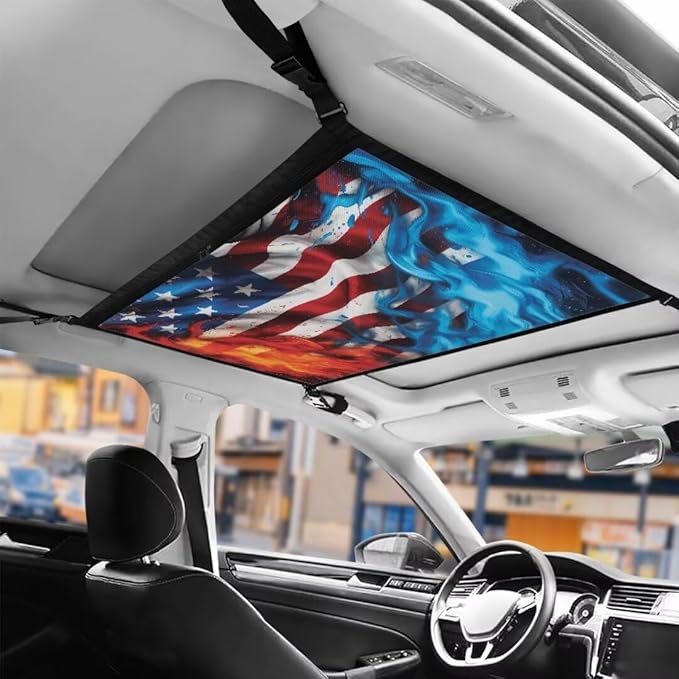 Fire USA Flag Car Roof Storage Bag Car Organizer for Car Seat Multi-Purpose Car Bag Storage Box Organizer Pouch Pocket Can Hold Mobile Phone, Wallet, Glasses