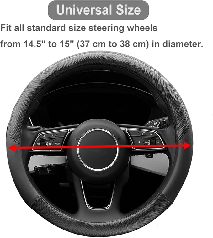 Car Steering Wheel Cover, Soft Microfiber Leather, Universal Fit 15 Inch, Breathable Anti-Slip for Cars, SUVs, Vehicles, Sedans, Trucks, Vans (Black)