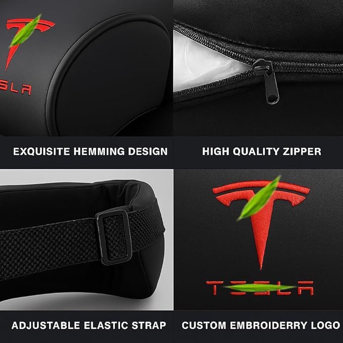 Car Headrest Neck Pillow Support Ergonomic, with Valve Stem Covers Accessory for Driving Seat Fatigue Relief Compatible with Model S X 3 Y & Cybertruck - 1 Piece