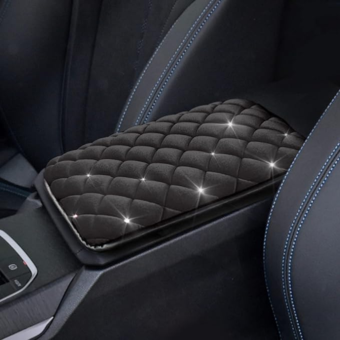 Bling Bling Car Armrest Cover Auto Center Console Protective Cover Luster Crystal Rhinestone Car Arm Rest Cushion Pad Car Interior Accessory (Black 2)