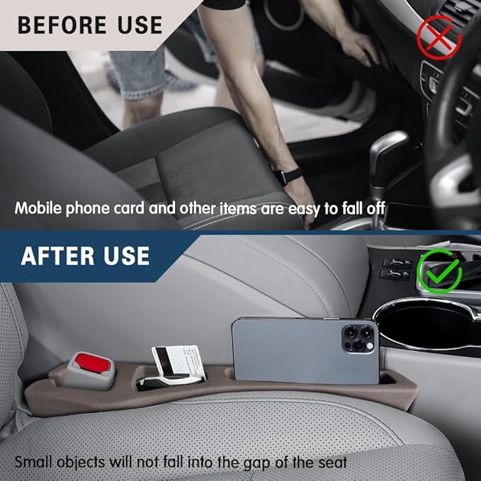 2PCS Car Seat Gap Filler Organizer, Car Organizers and Storage, Multi-Function Auto Side Seat Gap Filler for Prevent Items Falling, Vehicle Accessories Crevice Blocker for Truck SUV (Brown)