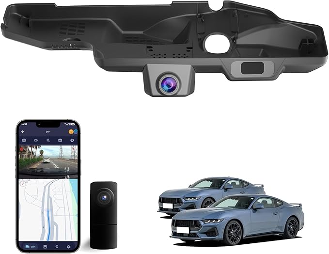Front 4K & Rear 1080P Dash Cam for Ford Mustang 2024 2025 Ecoboost GT Premium Dark Horse, OEM-Style, UHD 2160P Image, Loop Recording, Built-in WiFi & APP, G-Sensor, Plug & Play, 128GB Card