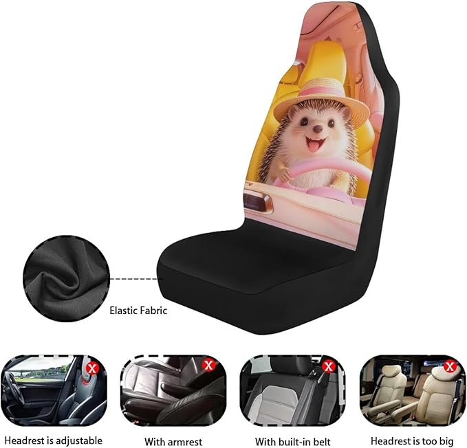 Cute Car Seat Covers Set of 2 Seat Cover for Front Seats Hedgehog Easy to Install and Clean Removable Automotive Accessories All-Season Protection for Cars Sedans SUVs