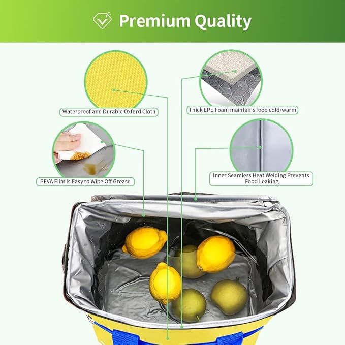 Iknoe Large Cooler Bag Collapsible 24 Can Insulated Bags Leakproof Lunch Cooler Tote with Multi-Pockets for Adult Insulated Thermal Bag for Beach, Picnic, Office Work(Yellow)