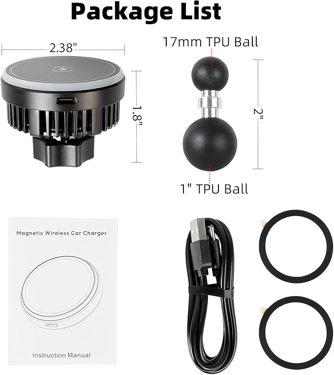 Magnetic Wireless Charging Phone Holder with 1" Ball for RAM Mounts, 15W Fast Charger with TEC & Fan Dual Cooling for Magsafe iPhone 17/16/15/14/13/12 Series, Fits RAM B-Size Double Socket Arm