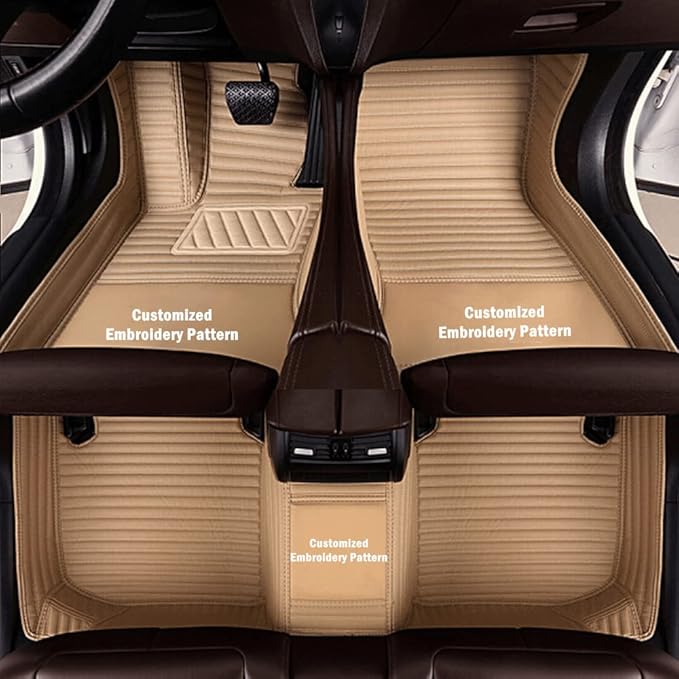Custom Personalized Floor Mats for Cars - Luxury Full Coverage All Weather Mats, Anti-Slip Leather Mat Set, Fit for 99% of Cars, SUVs & Trucks (Beige, B-Strip Shape)