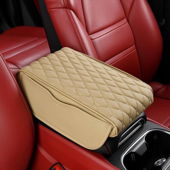 for Alfa Romeo Stelvio (949) 2017 2018 2019 2020 2021 2022 Car Center Console Cover, Leather Memory Foam Protection Pad, Hand Rest Pillow with Height Increase, Interior Accessory,Beige, normal