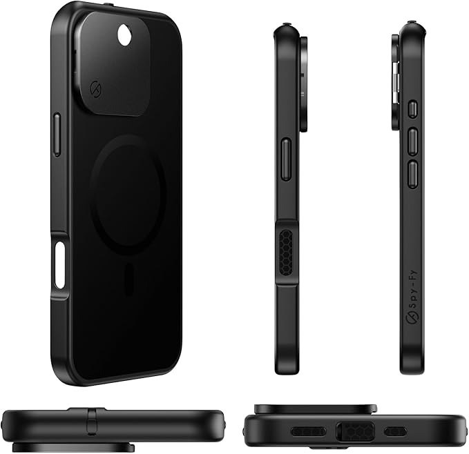 Spy-Fy iPhone 16 Pro Max Privacy Case with Camera Covers Front and Rear | Magsafe Compatible and Kickstand | Protect Your iPhone | 6-Foot Drop Proof | 6,9 Inch | Camera Protection by Valenta Black