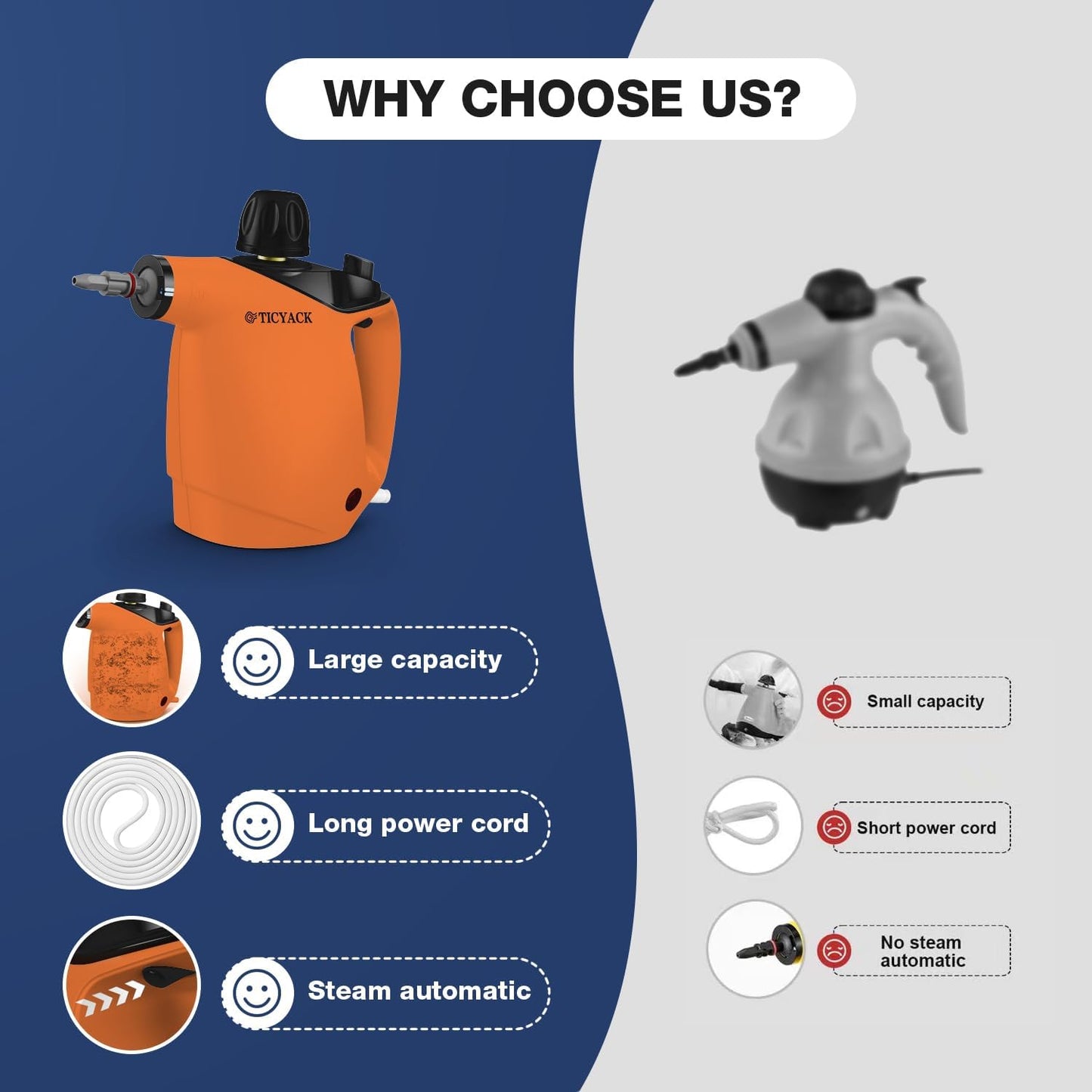 Steam Cleaner, Steam Cleaner for Home, Handheld Steam Cleaner with 16 Accessories and Automatic Steam Switch Suitable for Daily Cleaning of Living Rooms, Kitchens, Ovens and Tile Joints (Orange)