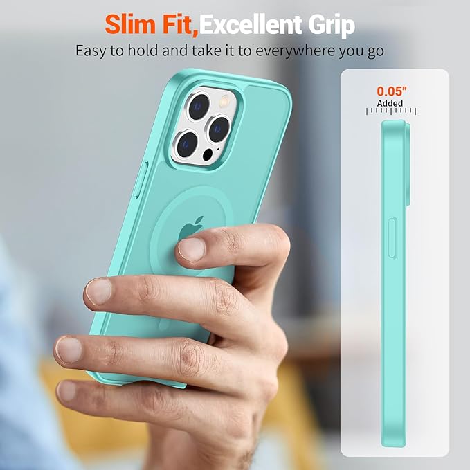 SUPFINE Magnetic for iPhone 14 Pro Max Case (Compatible with MagSafe) (Military Grade Drop Protection) Translucent Matte Shockproof Phone Cover,Blue Green