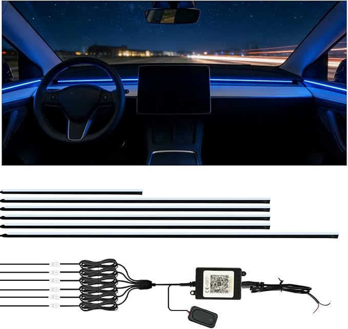 Interior Car Strip Lights Acrylic Car Decorative Lights with APP Control Multicolor Internal Lighting Kit Music&DIY Function Ambient Fiber Optic Strip LEDs Valentine’s Day's for Truck