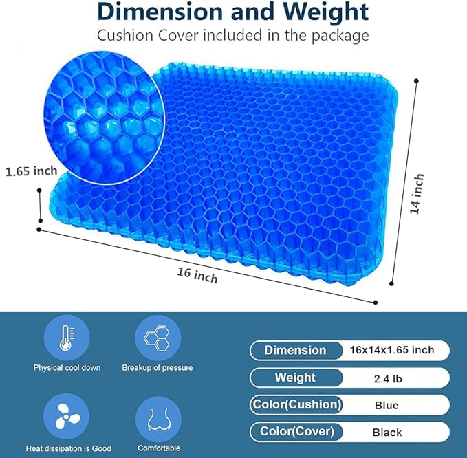 Egg Gel Seat Cushion, Breathable Gel Cushion Chair Pads with Non-Slip Cover for Home Office Car Wheelchair, Honeycomb Design Egg Seat Cushion As Seen On TV
