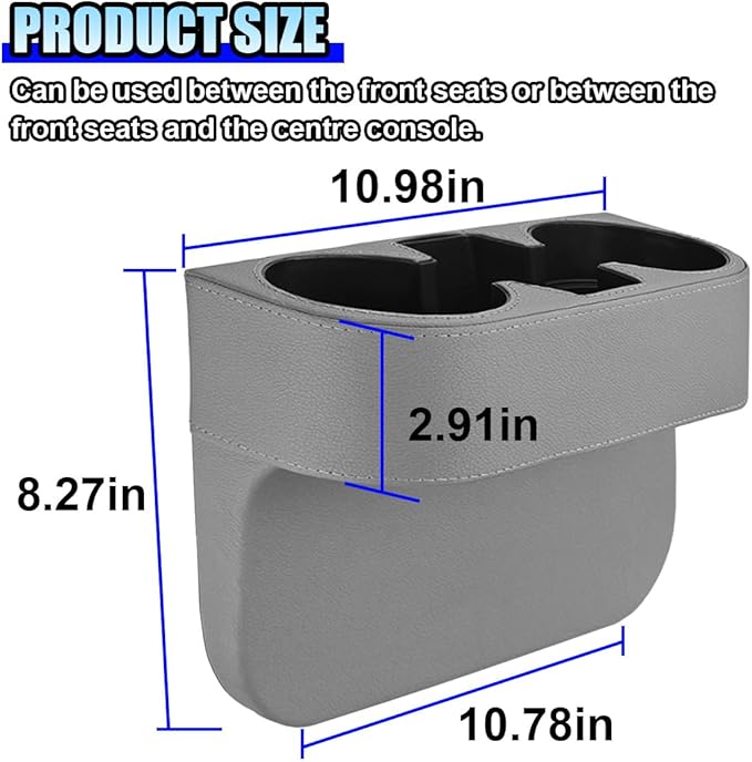 ZIMISI Car Cup Holder, PU Leather Auto Front Console Gap Filler Organizer, Multifunctional Cup Drink Holder, Car Seat Gap Filler Storage Box, Coin Bucket, Cell Mobile Phone Holder (Grey)