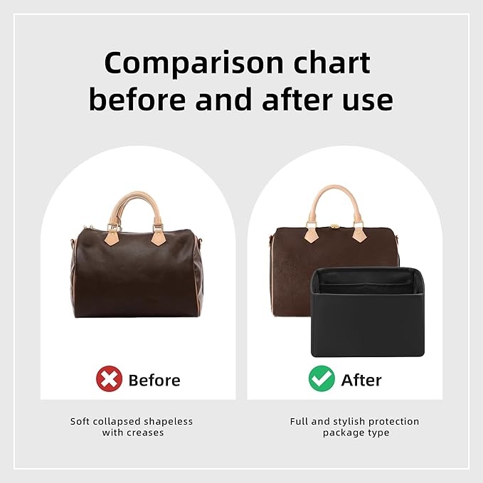 DGAZ Silk Purse Organizer Insert Fits LV Speedy 16/20/25/30/35/45 bags，Silky Smooth Bag Organizer，Luxury Handbag & Tote Shaper（Black，SP20）