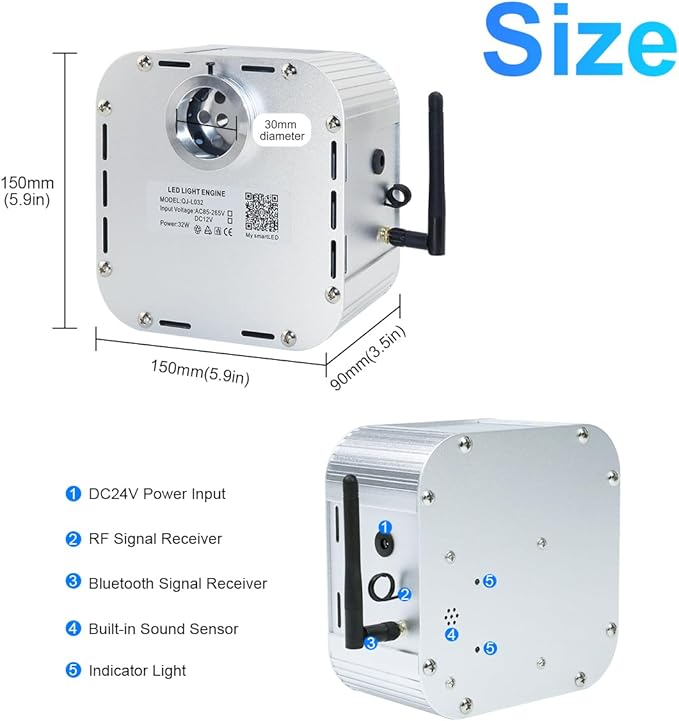 AMKI High Brightness 32W Twinkle Sound Mode RGBW Light Source Engine Driver Remote/APP Control Starlight Box Motor for Fiber Optic Star Ceiling Light Kit