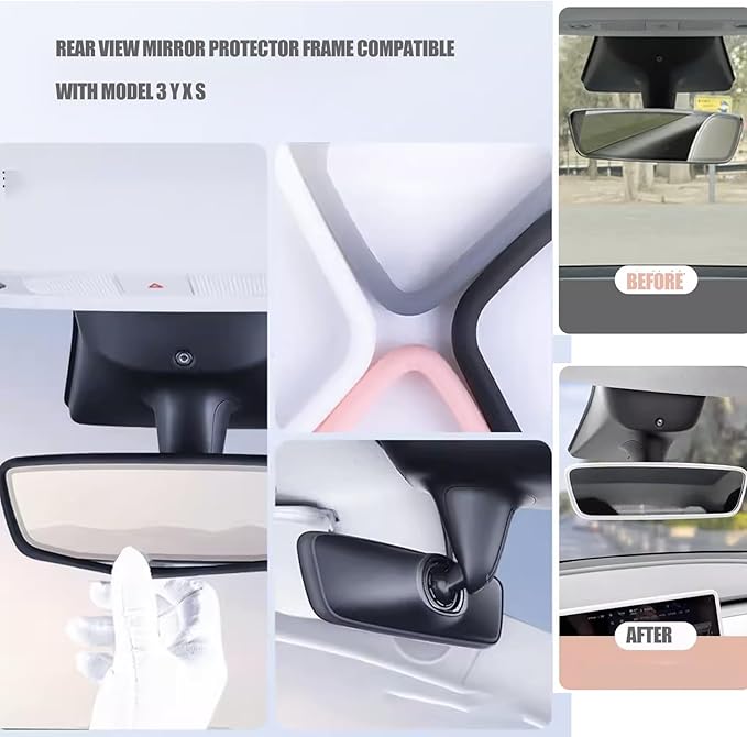 3pcs 3 in 1 DIY Silicone Pad for Tesla，Center Console Wireless Charging Non Slip Silicone Pad + Screen Protector Frame + Rear View Mirror Cover Compatible with Tesla Model 3/Y 2021-2023