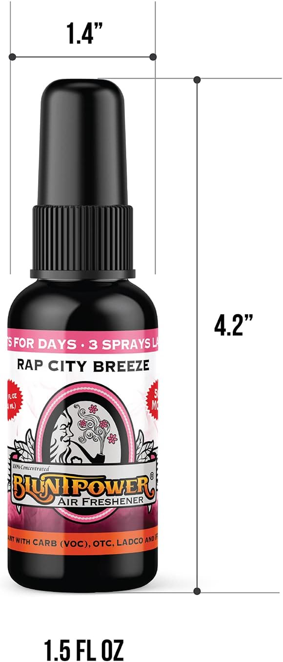 BluntPower (Rap City Breeze, 1 Pack) Concentrated Air Freshener for Room and Car Spray - Oil-Based Diffuser Spray Bottle - Long-Lasting Bathroom Spray, Car Freshener, & Odor Eliminator Spray