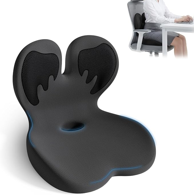 Memory Foam Seat Cushion,Orthopedic Ergonomic Seat Cushions for Tailbone,Sciatica, and Back Pressure Relief,L-Shaped Design & Adjustable Strap,Lumbar Support Pillow for Office,Car,Desk Chair