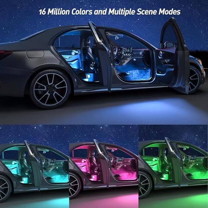 Smart Car LED Lights, 72 LEDs Car Interior Lights RGB with APP Remote Control,Multicolor Footwell Under Dash Inside Light Kits Music Sync Mode, for Vehicle Internal, SUV, Trucks